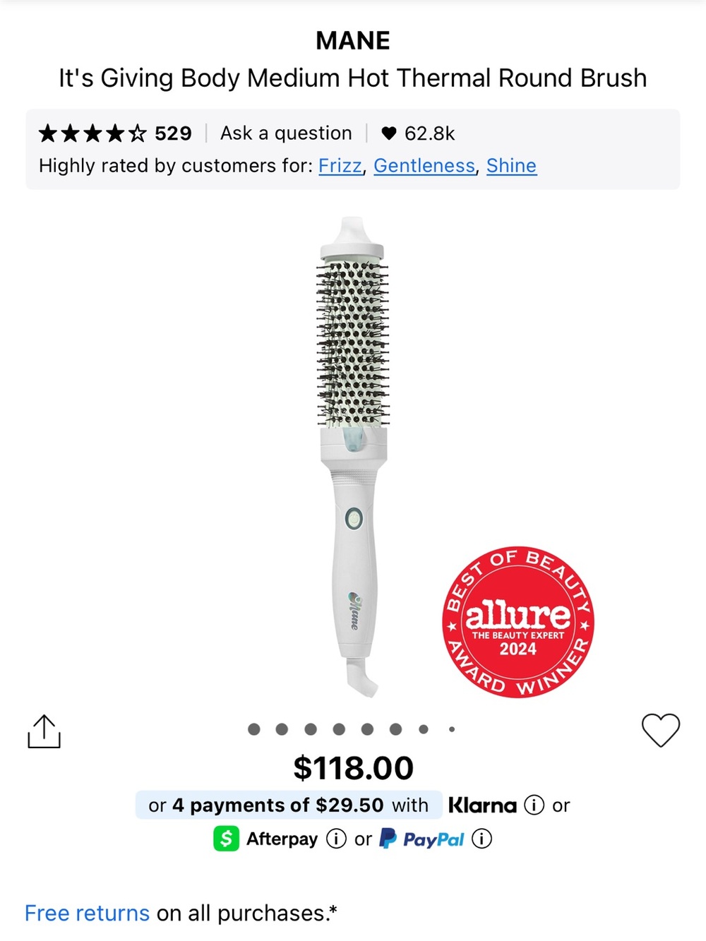Mane medium barrel hot thermal round brush